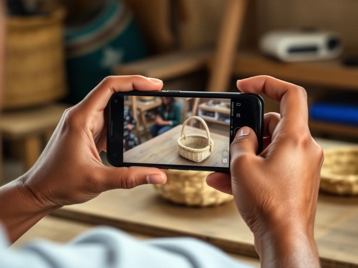 Artesano fotografiando una pieza con su celular